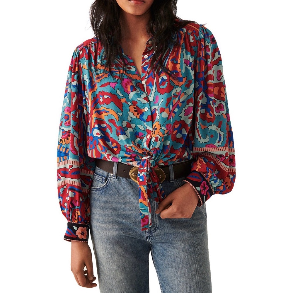 ba&sh Martha Printed Cropped Blouse XS
